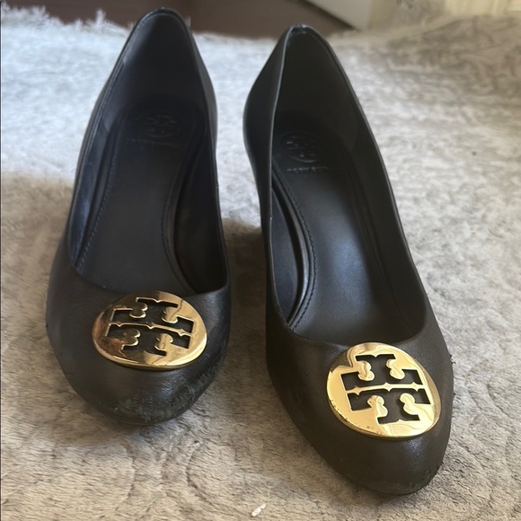 Tory Burch Black Wedges with Gold Accents - Picture 8 of 10